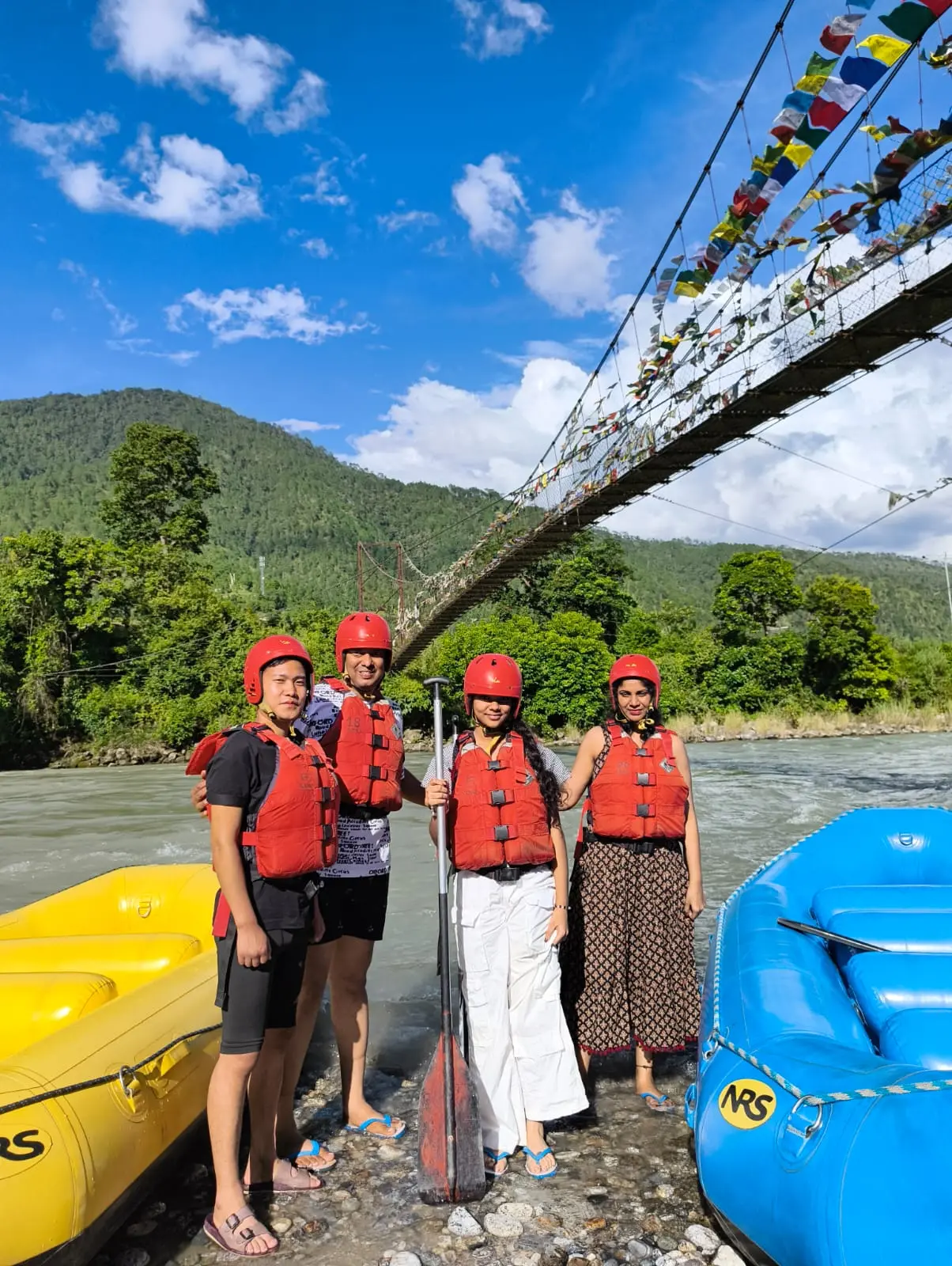 Group ready for river rafting, Punakha