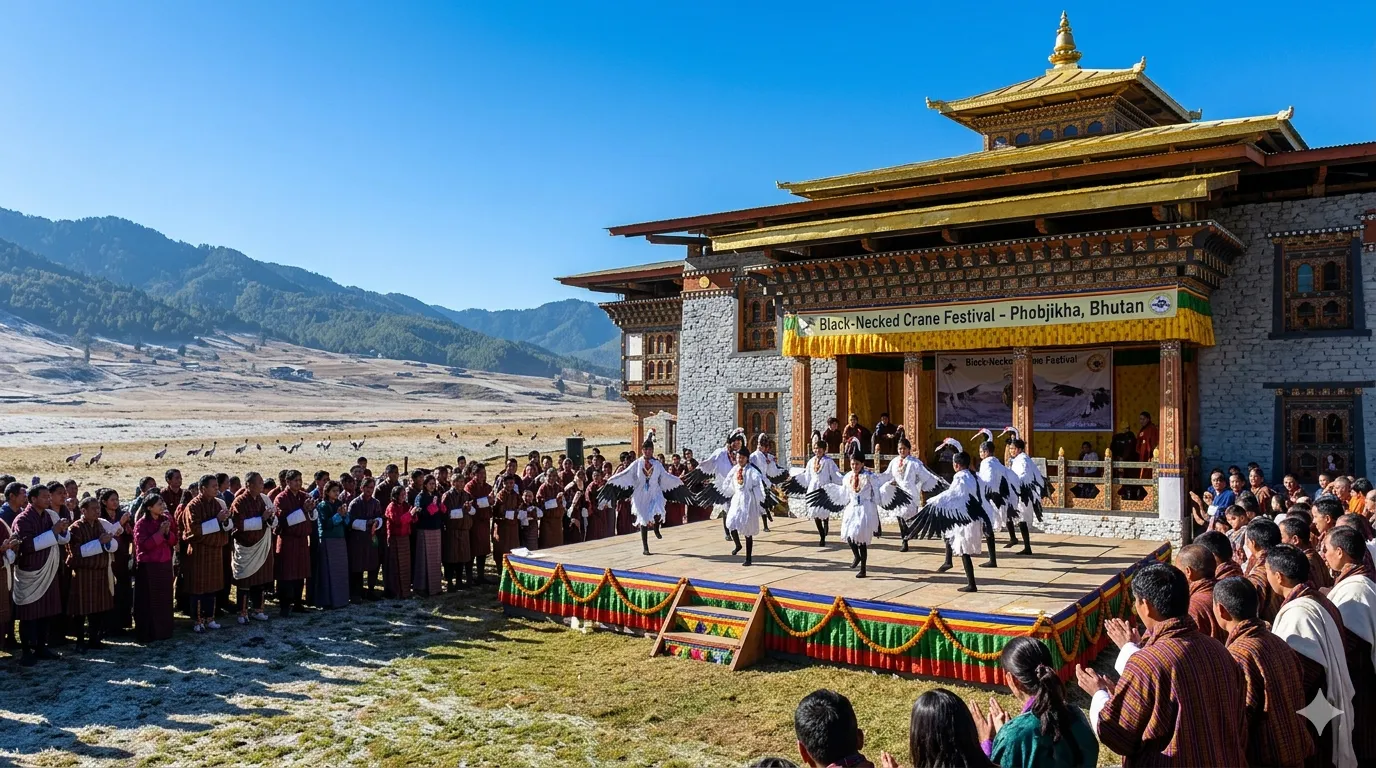 Black-Necked Crane Festival dancers at Gangtey monastery